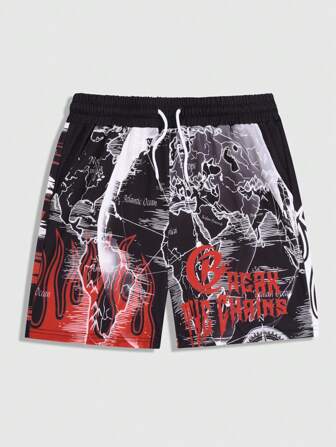 Goth Pantalones cortos de verano con cordón para hombres, estampado all-over