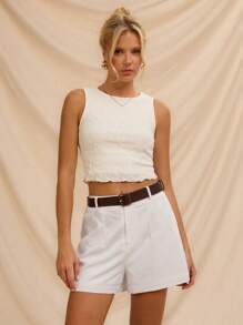 Avantive Spring&Summer Women Romantic Simple Going Out Solid Shorts - White - View 4