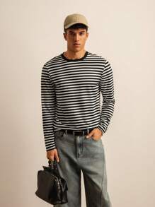 SWAVVY Herren langärmliges Shirt mit Blockstreifen Muster im urbanen Stil, japanischer Stil, Freundesgeschenk, Sommer, Schule