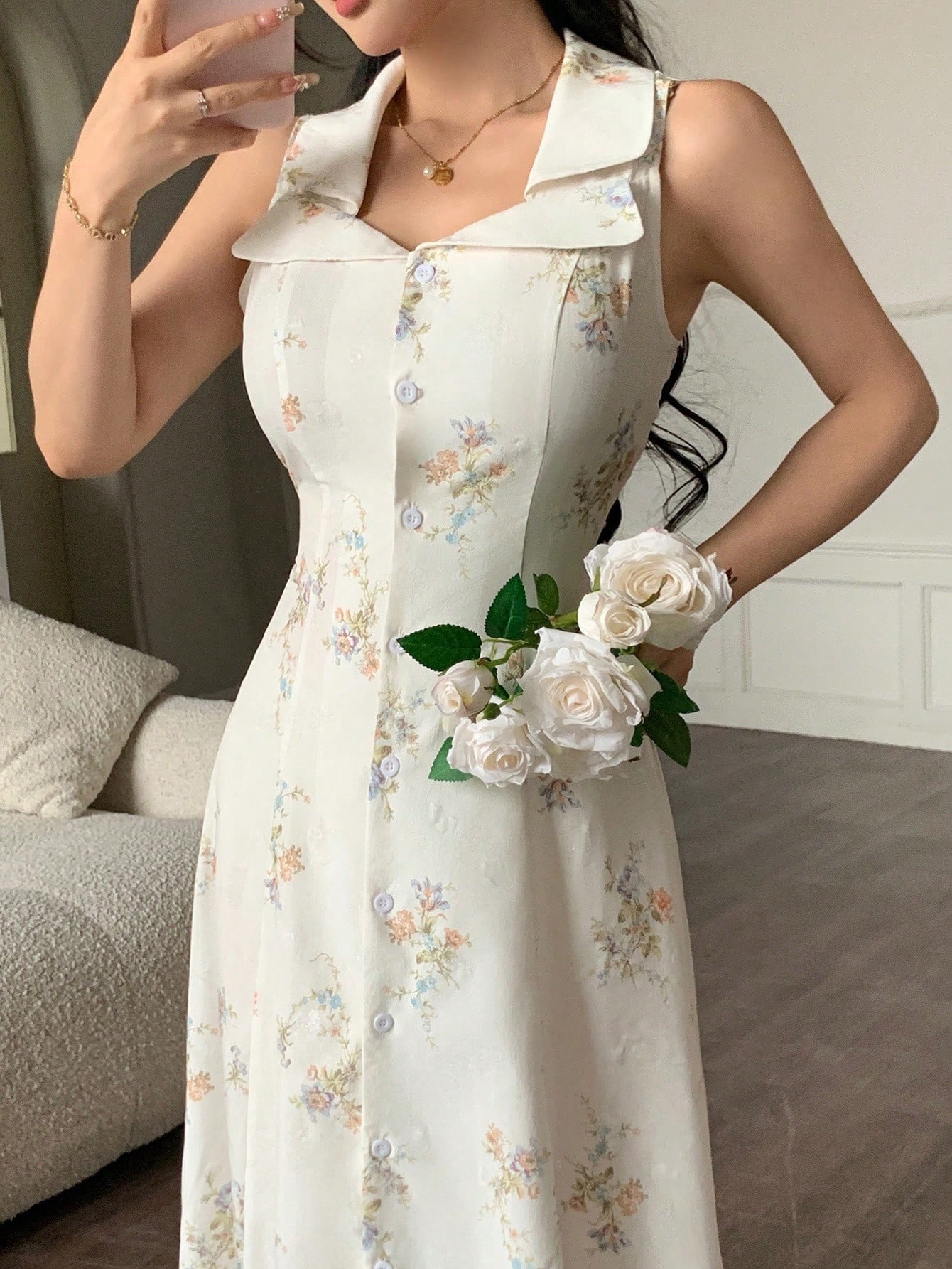 Modelyn فستان نسائي أنيق وعصري طويل مطبوع بالزهور،...