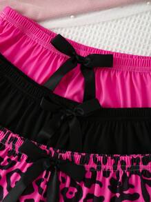 3 buc pantaloni de pijama pentru femei cu funde casual, vară