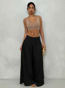 Glamine Retro Low Waist Wide Leg Pants, Draped Casual Loose Women Long Trousers Women Wide Leg Pants Women Pants Wide Leg Fall Cloth For Women - Black - View 5