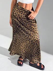 Easelle Leopard Print Mesh Overlay Skirt - Multicolor - View 2