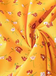 SHEIN Unity 女士甜美优雅荷叶边圆领碎花宽松衬衫，适合度假和日常搭配，夏季 - 黃色 - 查看 3