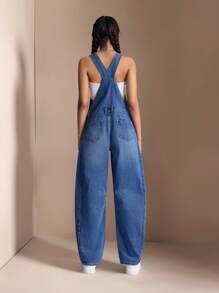 Easelle Peto vaquero informal desgastado y desteñido con pierna acampanada para mujer