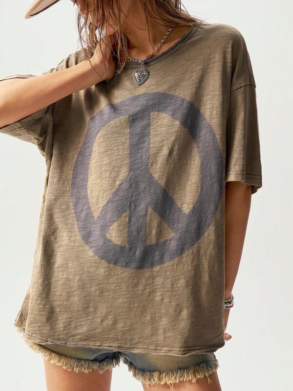 Bohemela Plain Knit Loose Fit Crew Neck Short Sleeve Plus Size T-Shirt,Vintage