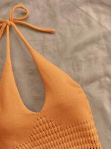 Soleia Top court tricot à encolure dégagée avec volant, style décontracté pour l'été