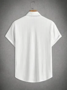 Manfinity RelaxMax Camisa casual de vestir de manga corta de unicolor de solapa única para hombres