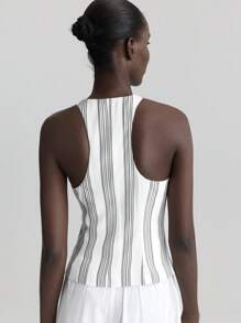 Ontre Nuovo completo da donna 2025, gilet a righe, stile vacanziero, silhouette aderente, design con cintura in vita, con bottoni a conchiglia, giacca sottile, abbigliamento primavera/estate, per uso quotidiano