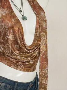 SHEIN ICON Y2k V 领西部女式波西米亚海滩女式嬉皮夏季外出复古佩斯利印花女式全身花卉印花垂坠性感吊带背心，夏季度假休闲装 - 彩色 - 查看 7