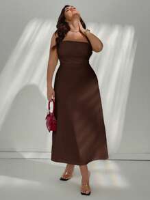 Firerie 加大码女式纯色荷叶边法式度假连衣裙