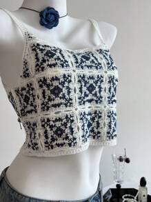 Elamini Sexy Summer Beach Vacation Floral Print Knit Camisole Top