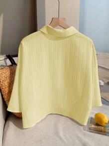 Comfortcana Blusa corta de mujer texturizada de tejido blanco, para verano