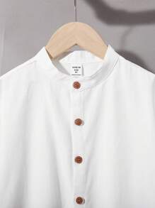 SHEIN 男童立领单排扣衬衫和短裤套装，夏季 - 薄荷綠 - 查看 4
