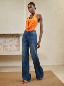 Arave Women's Casual Flared Hem Pocket Trim Denim Jeans