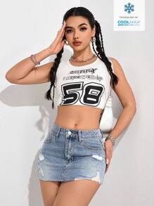 SHEIN PETITE 女式口袋做旧性感紧身牛仔裙 - 藍色 - 查看 6