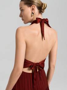 Ontre 2025 New Elegant Sleeveless Ruffle Neck A-Line Dress,Brown Burgundy,Taffeta Crease-Resistant,Summer Dining Holidays Graduation Everyday Wear Women - Brown - View 4