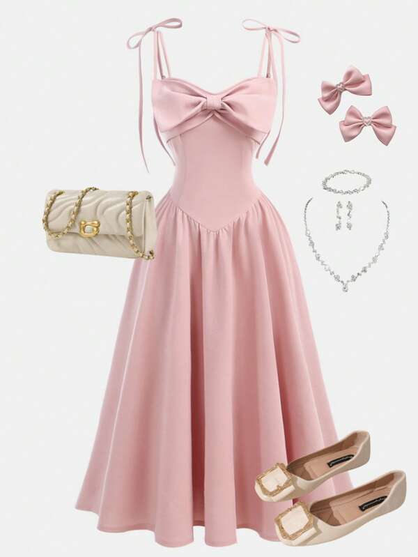 Girlism Vestido rosa lindo con decoración de lazo vintage para niña adolescente, disfraz de princesa para fiesta, conjunto de chica para Acción de Gracias, vestido para baile de máscaras, fiesta del té, Día de San Valentín, Año Nuevo, con lazo