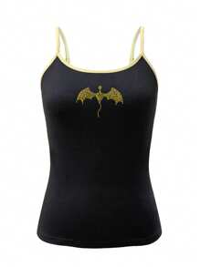 2025 女款恐龙水钻装饰休闲吊带背心 - 黑色 - 查看 4