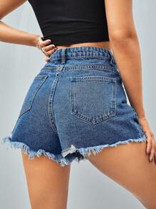 SHEIN ICON Ripped Raw Hem Denim Shorts