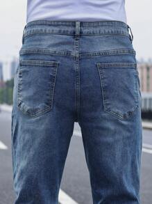 Manfinity Homme Men's Casual Washed Tapered Leg Jeans Men Clothing Jeans - Medium Wash - View 8