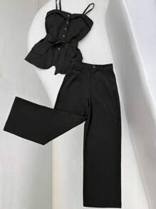 SHEIN Clasi Women Two Pieces Outfits For Daily Wear - Black - View 1