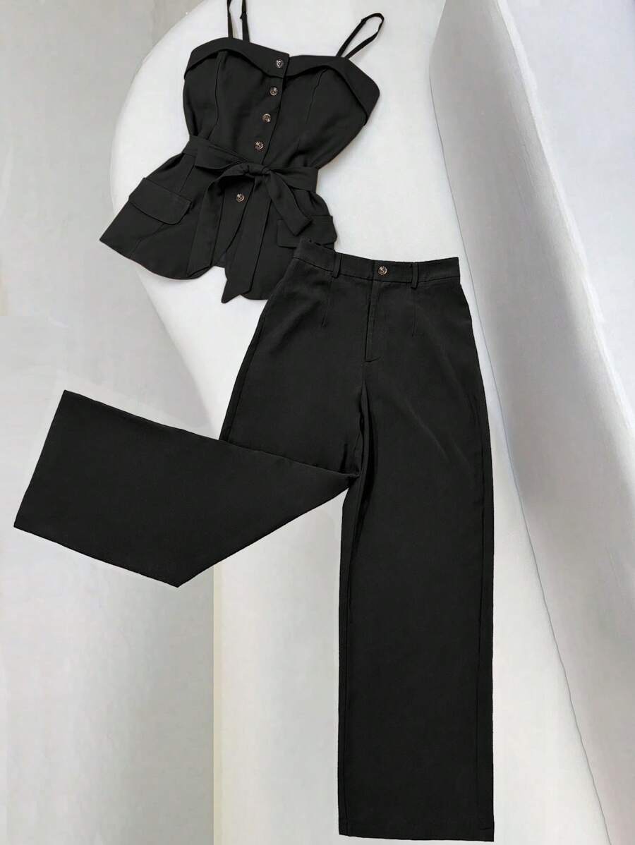 SHEIN Clasi Women Two Pieces Outfits For Daily Wear - Black - View 1