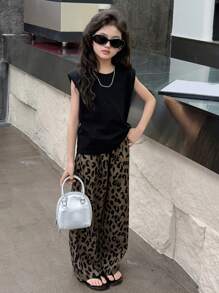 Dazy Kids 2件套青少年女孩背心和豹纹裤秋季服装