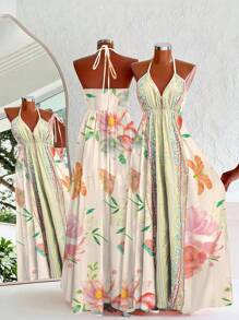 Flirla Váy Cami Đi Biển In Họa Tiết Phong Cách Bohemian - Màu vàng - Xem 2