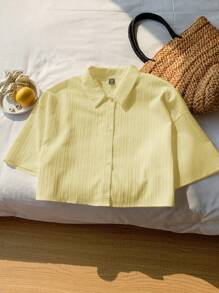 Comfortcana Blusa corta de mujer texturizada de tejido blanco, para verano