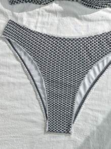 Swim Mod Women's Plaid Print Spaghetti Strap Bikini Set For Summer Beach Vacation - Black and White - View 4