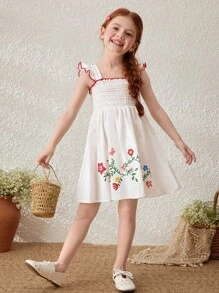 Blossori Vestido de lino sin mangas con estampado floral para vacaciones para niñas jóvenes - Blanco - Ver 6