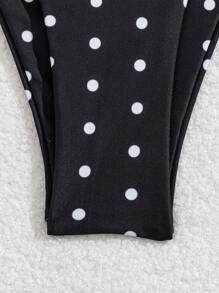 Swim Mod 女士新款性感吊带低腰三角裤黑白波点比基尼套装，夏季 - 黑與白 - 查看 4