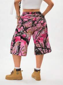 SHEIN ICON Pantaloncini di jeans corti e ampi da donna con stampa a rami d'albero, taglie forti, pantaloncini bermuda estivi da donna per festival e stile cowgirl - Multicolore - Visualizzare 3
