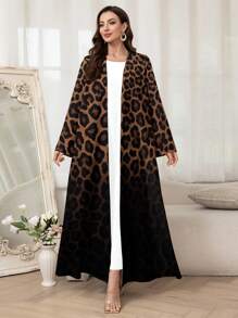 Al Najma Women's Elegant Leopard Print Ombre Long Sleeve Abaya, Modest Robe