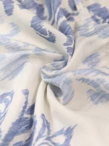 Flirla 大码女式波西米亚风格休闲度假沙滩裙，竹节棉质印花，翻领，抽绳腰部，肩部泡泡袖，荷叶边下摆，短款，适合春夏季