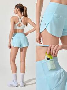 GLOWMODE Shorts de correr ultraligeros de cintura alta con ajuste de cordón, bolsillos múltiples, de secado rápido y con ropa interior antiolor incorporada, de 2.5 pulgadas, para entrenamiento y actividad física.
