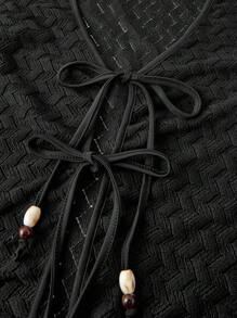 Aralina Vacation Summer Beach Outfit Textured Maxi Cardigan And Short Two Pieces Set Festival Outfit - Black - View 11