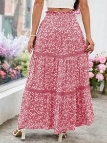 Breezaya Falda de encaje con contraste y estampado floral diminuto para vacaciones de mujer