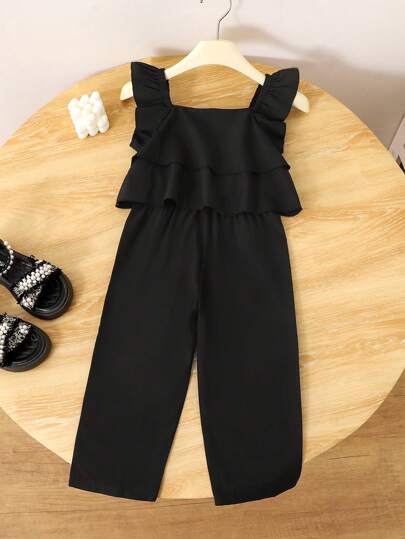 Genkimix Kids Quần dài xếp tầng bồng bềnh cho bé gái, thích hợp cho kỳ nghỉ hè.