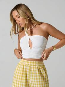 Hanevo Women's Solid Color Sleeveless Cutout Design Cropped Fitted Blouse Sportwear For Daily Wear - White - View 4