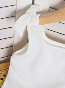 2 Stücke/Set Gestricktes Einfarbig Tank Top für Kleine Mädchen mit gewobener Blumen-Tüllrock