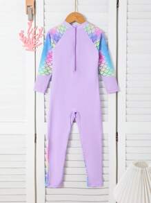 Bộ đồ bơi liền thân dài tay in hình nàng tiên cá kèm quần cho bé gái - Nhiều màu - Xem 2