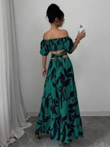 Elenzga Women's Off Shoulder Strappy Hollow Vacation Dress (Random Floral Print) - Green - View 7