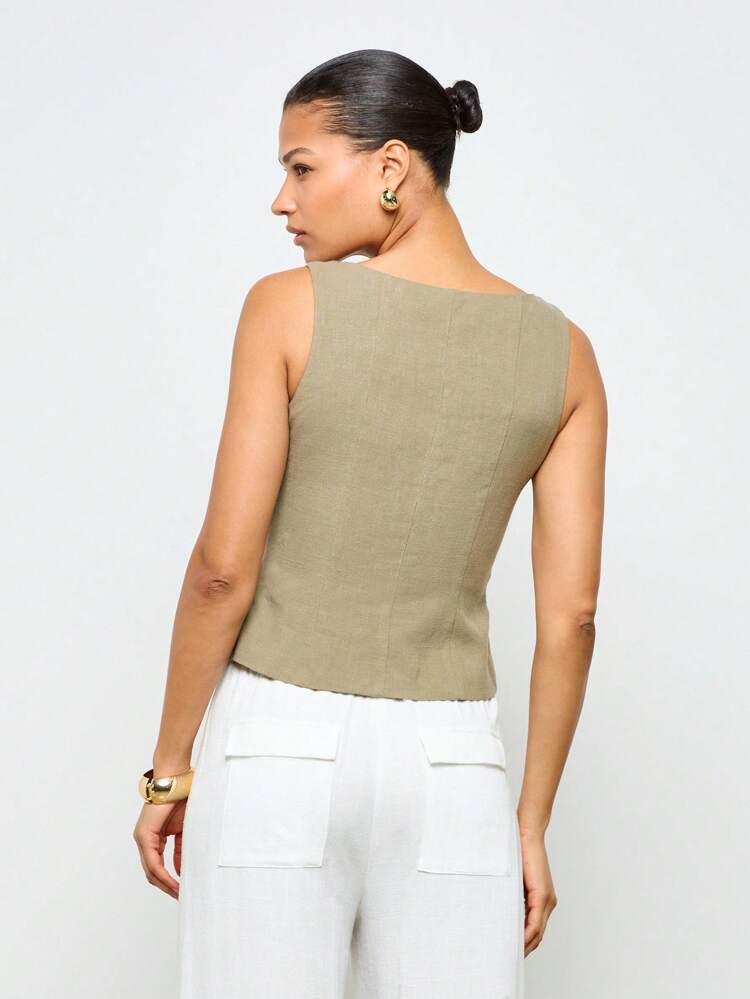 Scoop Neck Lace Up Tailored Top