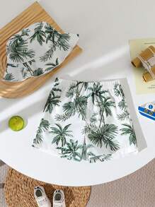 SHEIN Playful Pals Bộ quần short + mũ họa tiết kỳ nghỉ bãi biển cho bé trai cho kỳ nghỉ ngoài trời - màu xanh lá - Xem 3