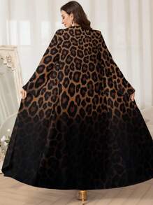 Al Najma Women's Elegant Leopard Print Ombre Long Sleeve Abaya, Modest Robe