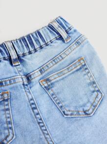 SHEIN Infant/Baby Girl Blue Denim Elastic Waist Ripped Skinny Shorts - Light Wash - View 4