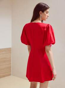 MOTF STUDIO BOW DETAIL COLORBLOCK DRESS - Red - View 6