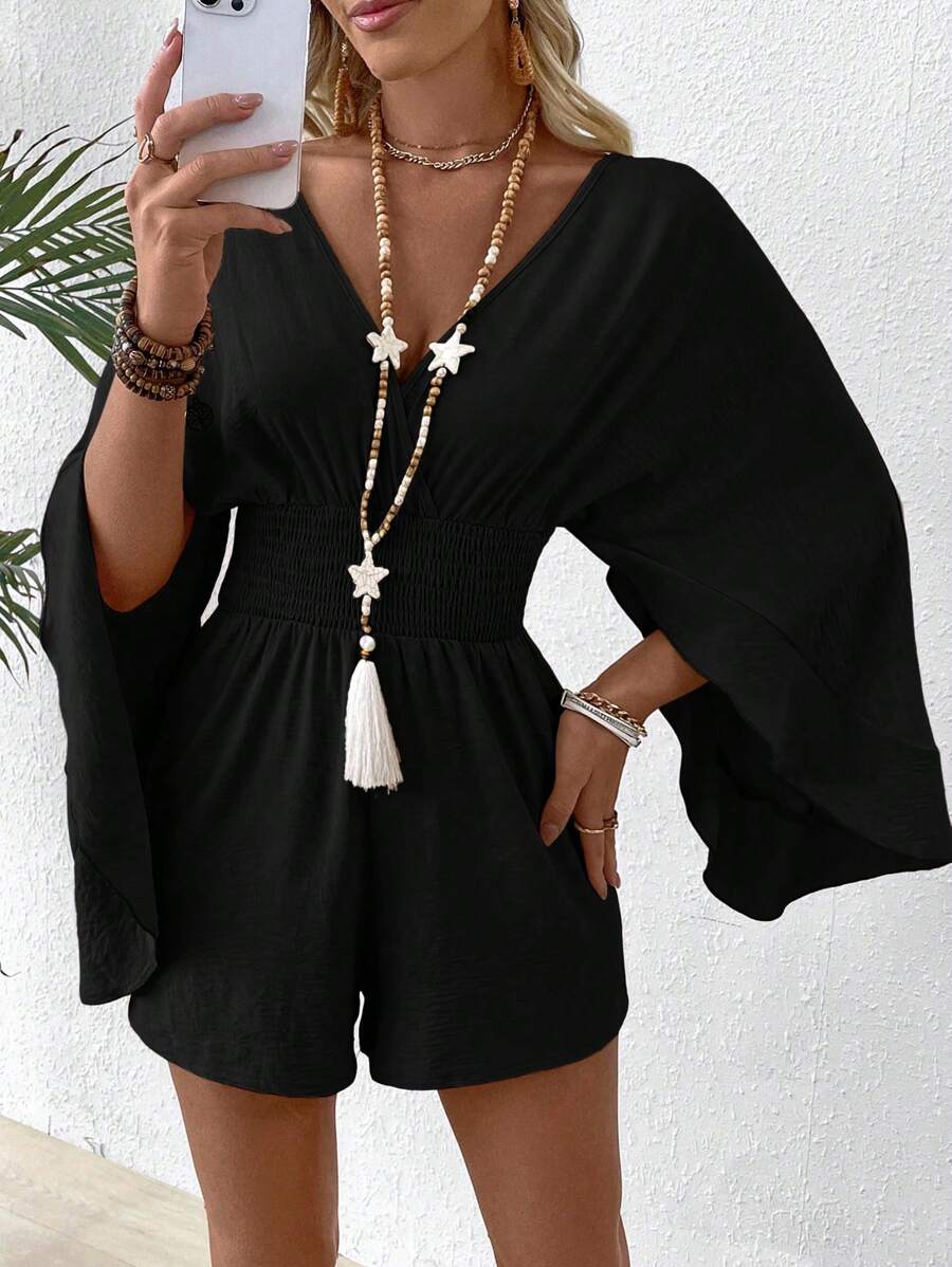 Breezaya 纯色假日休闲连帽连体衣，黑色连体衣 - 黑色 - 查看 1